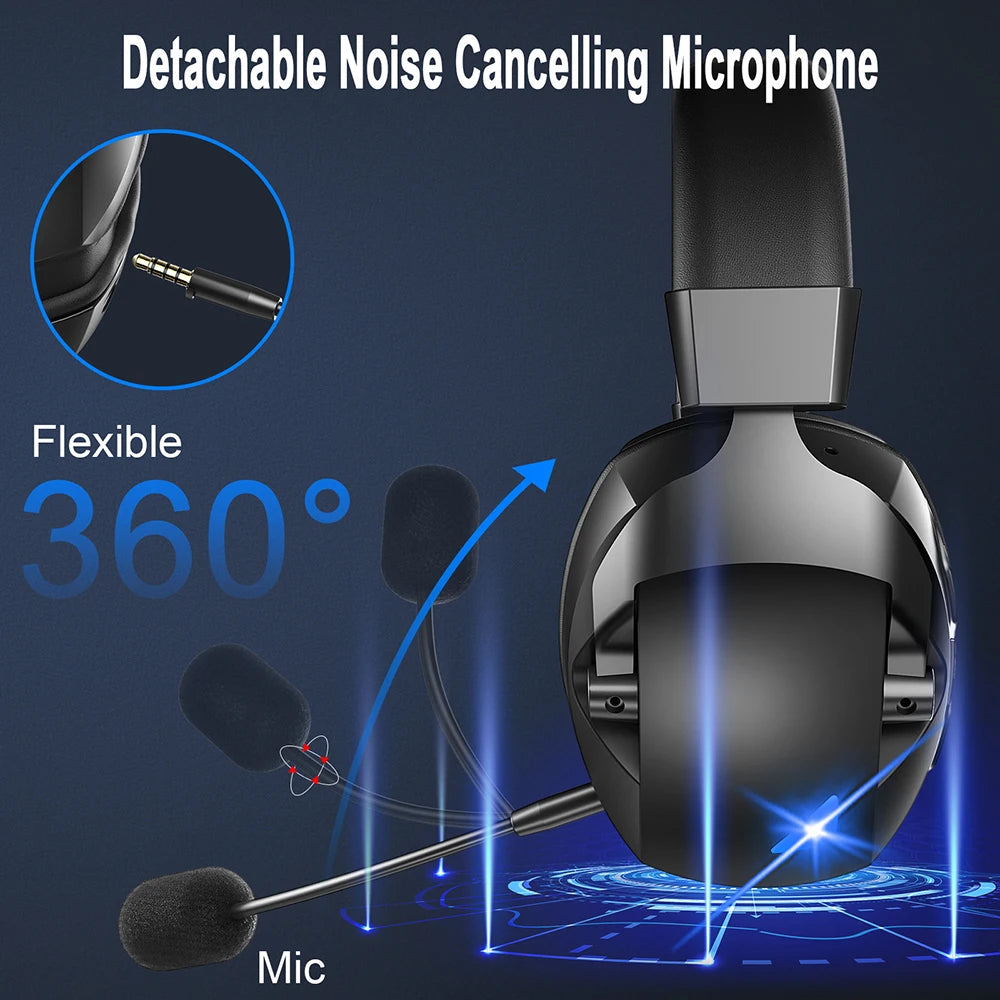 Tri-Mode Wired 2.4G Wireless Bluetooth Headphone with Noise-Cancelling Microphone Colorful LED Light Gaming Headset For PC Gamer