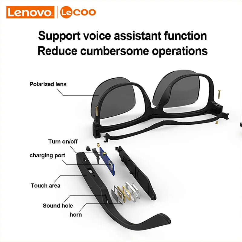 New Original Lenovo Lecoo C8 Smart Glasses Headset Wireless Bluetooth Sunglasses Outdoor Sport Earphone HD Mic Calling Headphone