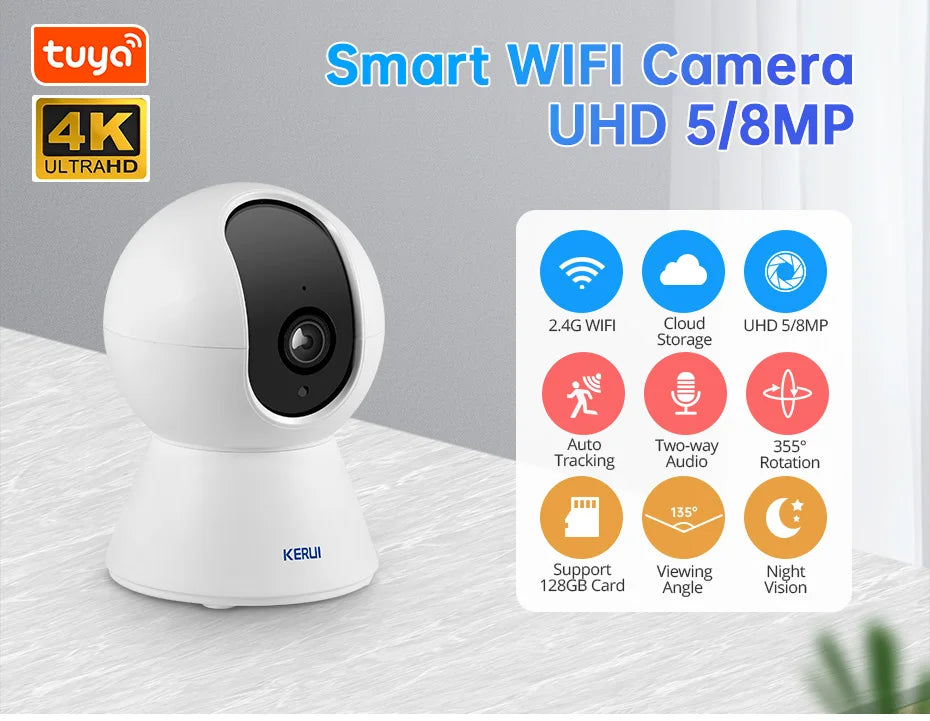 KERUI 5MP 8MP 4K UHD Tuya Smart Mini WiFi IP Camera Indoor Wireless Security Home CCTV Surveillance Camera With Auto Tracking