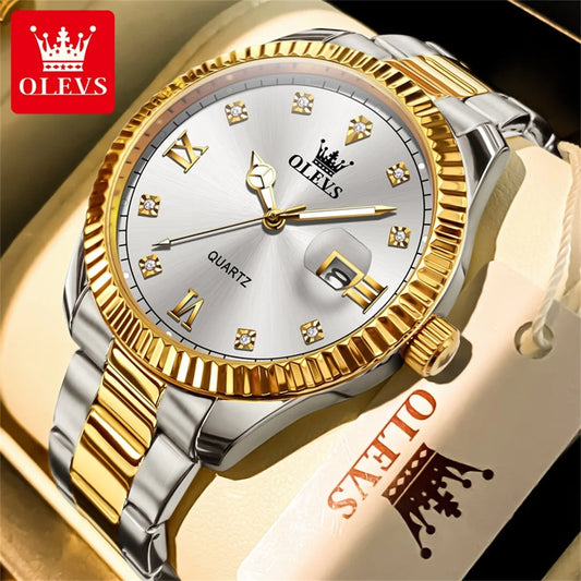 Montre de luxe pour homme OLEVS 2024 Nouvelle montre à quartz originale en acier inoxydable pour homme Date automatique Montres-bracelets de marque lumineuses et étanches