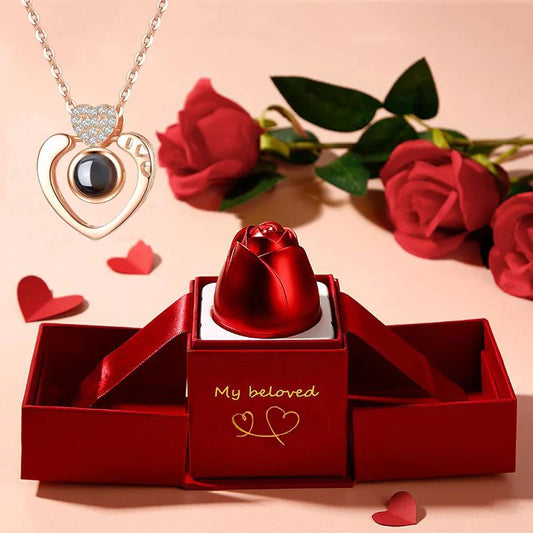 Collier de projection d'amour avec coffret cadeau rose exquis Pendentif I Love You en 100 langues 2023 Nouveauté dans la livraison directe de bijoux romantiques