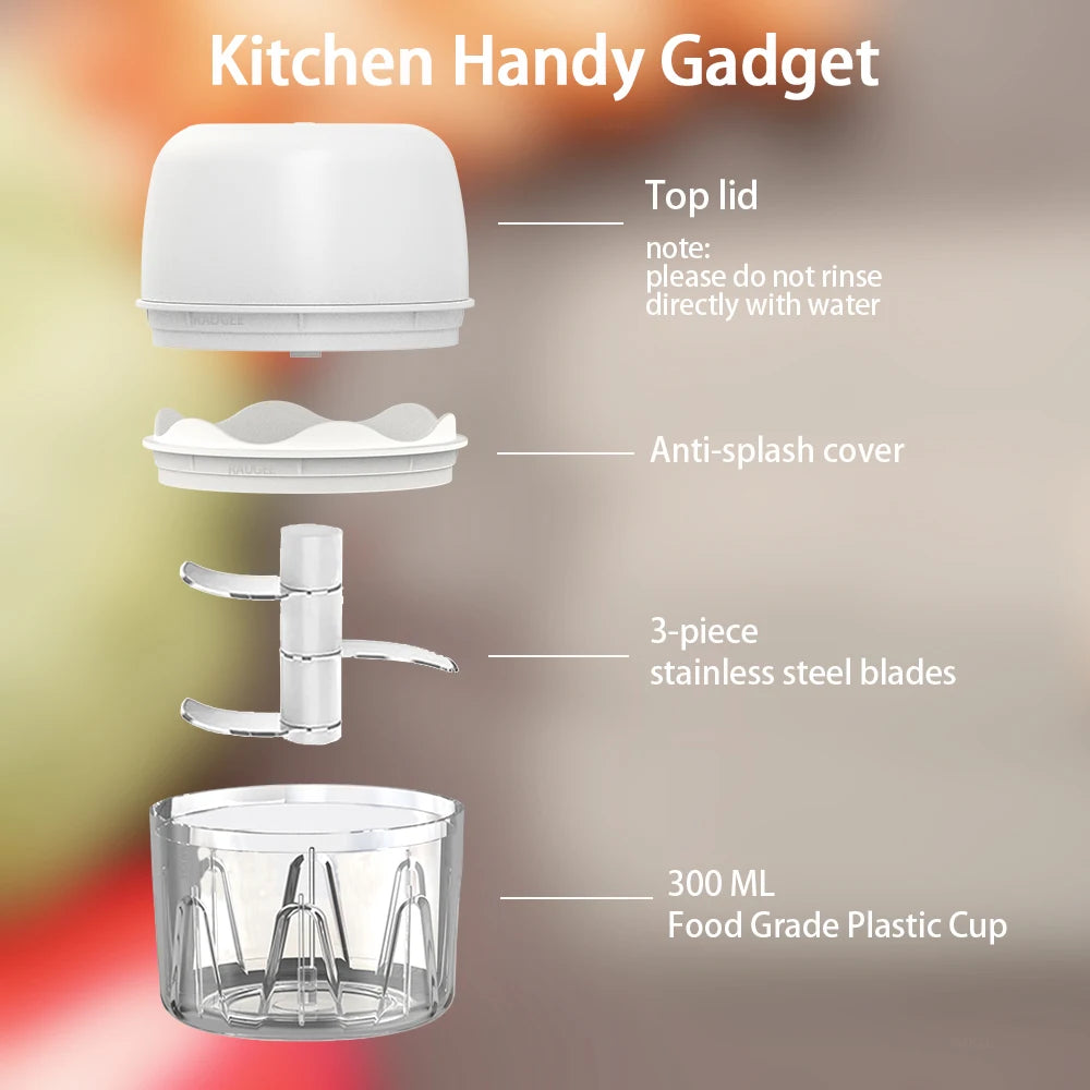 Mini Electric Chopper Food Processor Garlic Onion Vegetable Meat Fruit Grinder Chopper Rechargeable 300ml Small Crusher Blender