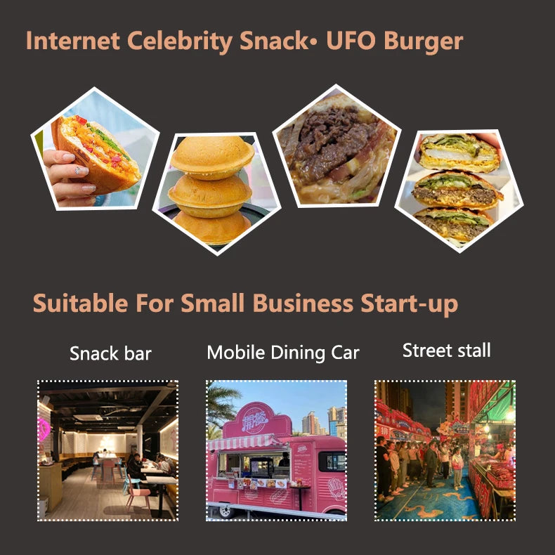 Commercial Electric UFO Burger Grill Gelato Panini Press Making Machines Burger Commercial Snacks Ice Cream Waffle Machine