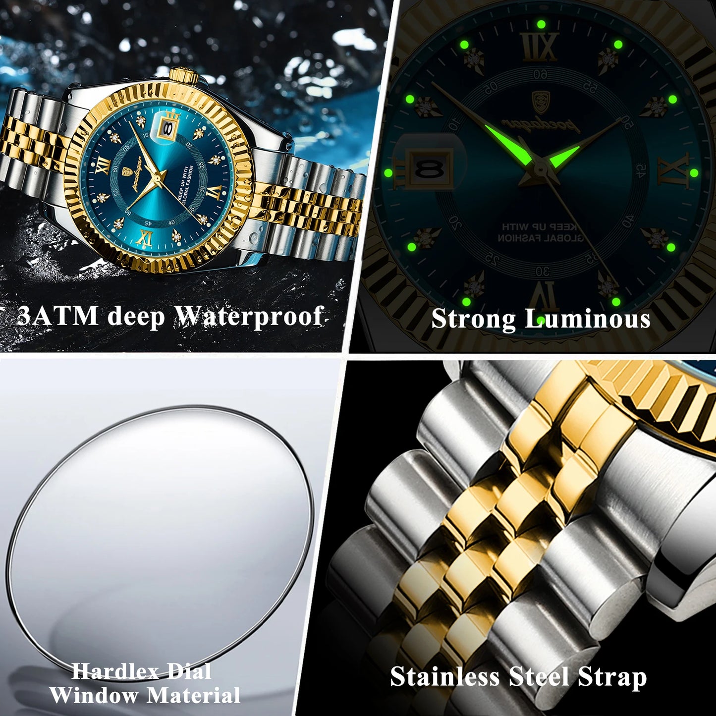 POEDAGAR Montre-bracelet de sport de luxe pour homme, étanche, lumineuse, date, montre à quartz, acier inoxydable, montres pour hommes, Reloj + boîte