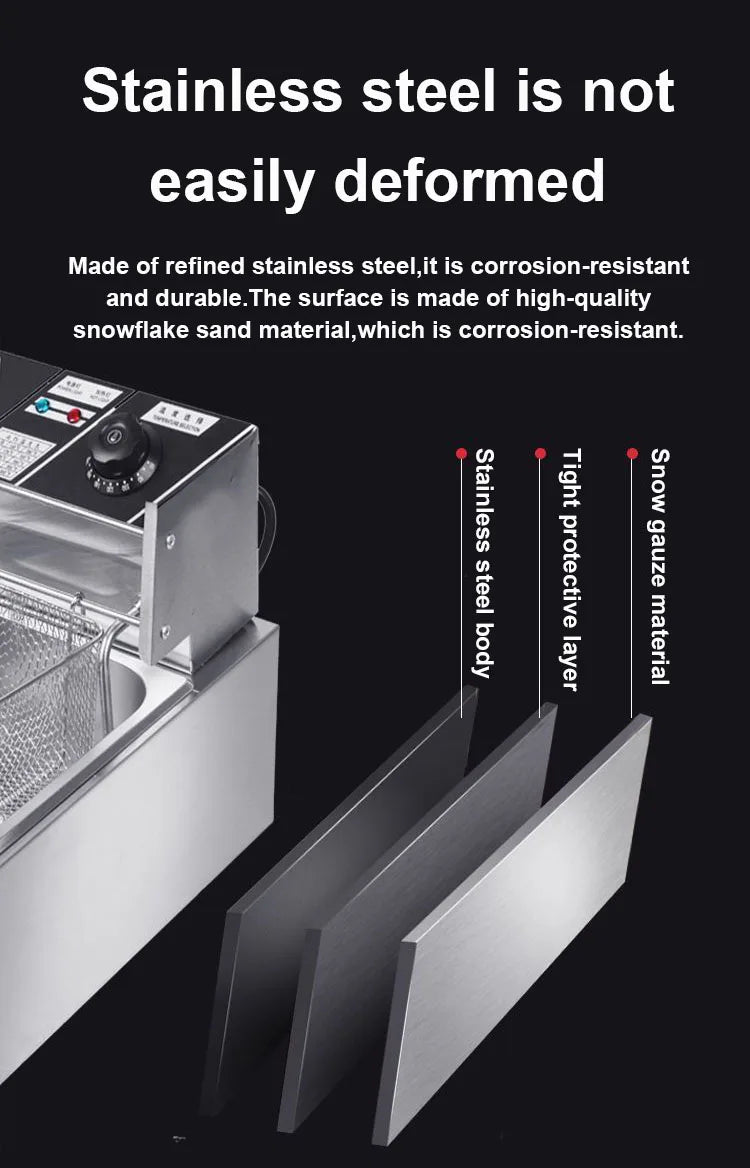 Friteuse électrique en acier inoxydable Friteuse électrique commerciale Friteuse domestique Poêle à frites Machine de fabrication de frites 6L EU