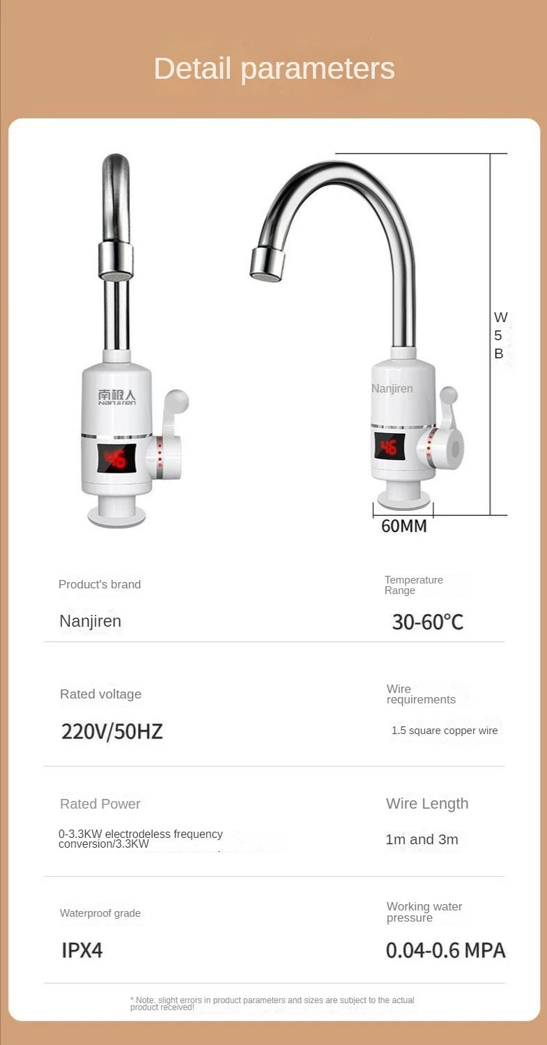 Electric Kitchen Water Heater Tap Instant Hot Water Faucet Heater Cold Heating Faucet Tankless Instantaneous Water Heater