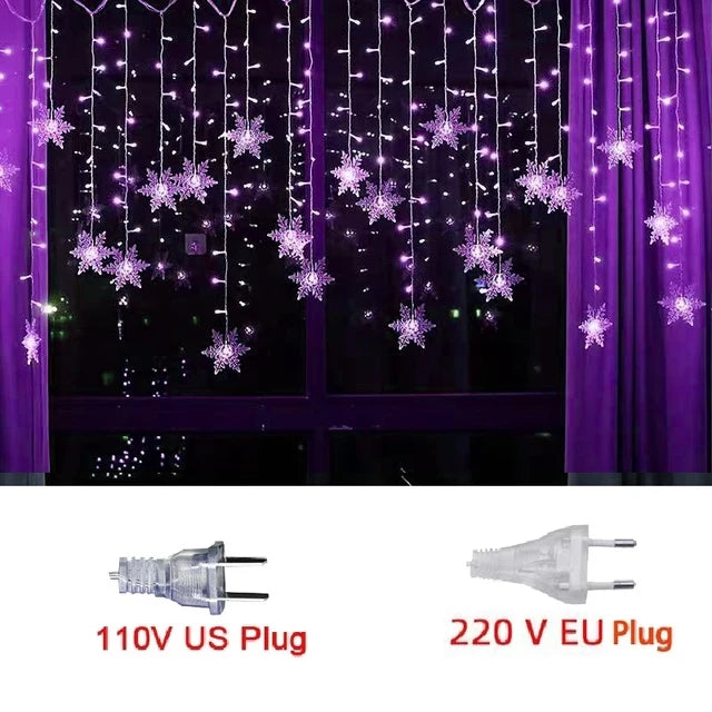 3.2M Christmas Snowflakes LED String Lights Flashing Fairy Curtain Lights Waterproof For Holiday Party Wedding Xmas Decoration