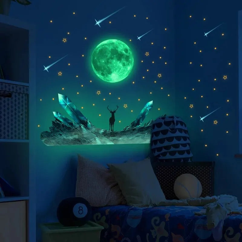 Moon Moose Meteor Glow-in-the-dark Stars Wall Stickers Bedroom Living Room Luminous Stickers Self-adhesive Decorative Wall Decal