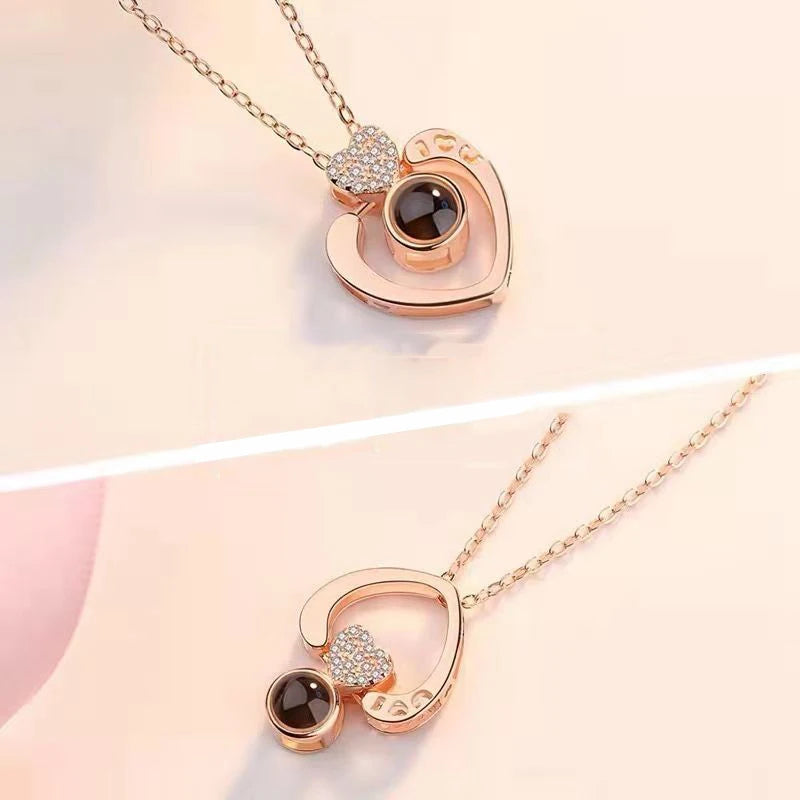 Collier de projection d'amour avec coffret cadeau rose exquis Pendentif I Love You en 100 langues 2023 Nouveauté dans la livraison directe de bijoux romantiques