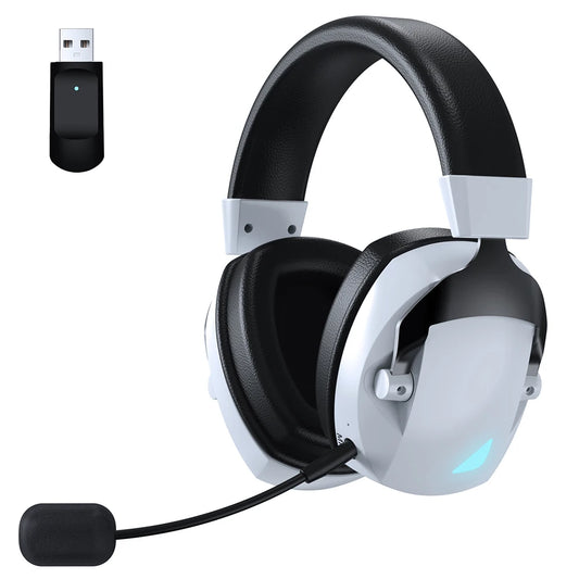 Casque Bluetooth sans fil tri-mode filaire 2,4 G avec microphone antibruit et lumière LED colorée pour joueur sur PC