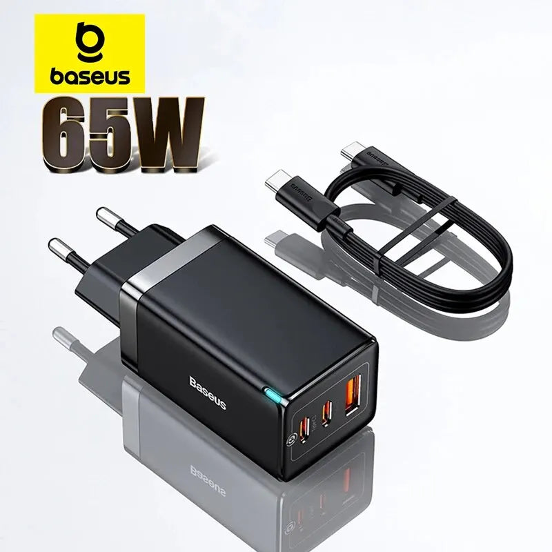 Baseus 65W GaN Charger Quick Charge 4.0 3.0 Type C PD USB Charger Portable QC4.0 3.0 Fast Charger For Laptop IPhone14 13