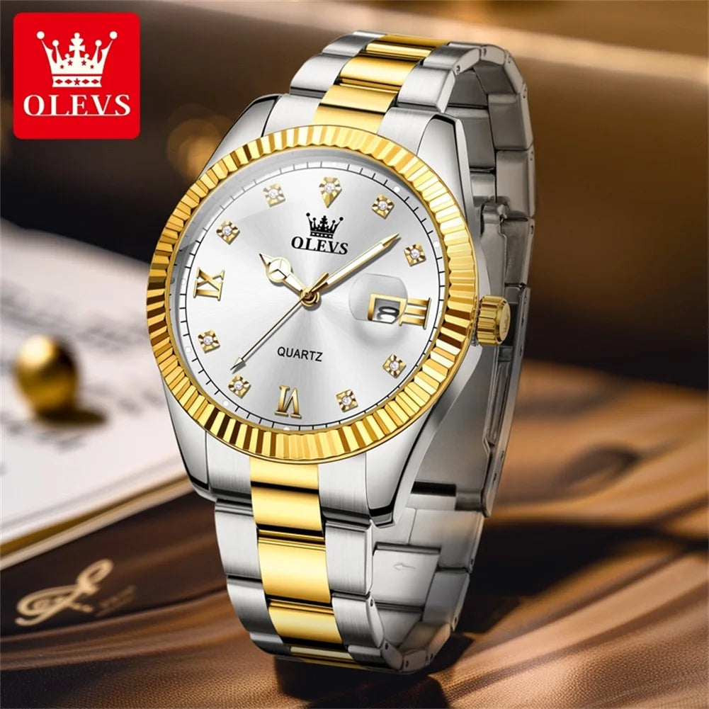 Montre de luxe pour homme OLEVS 2024 Nouvelle montre à quartz originale en acier inoxydable pour homme Date automatique Montres-bracelets de marque lumineuses et étanches