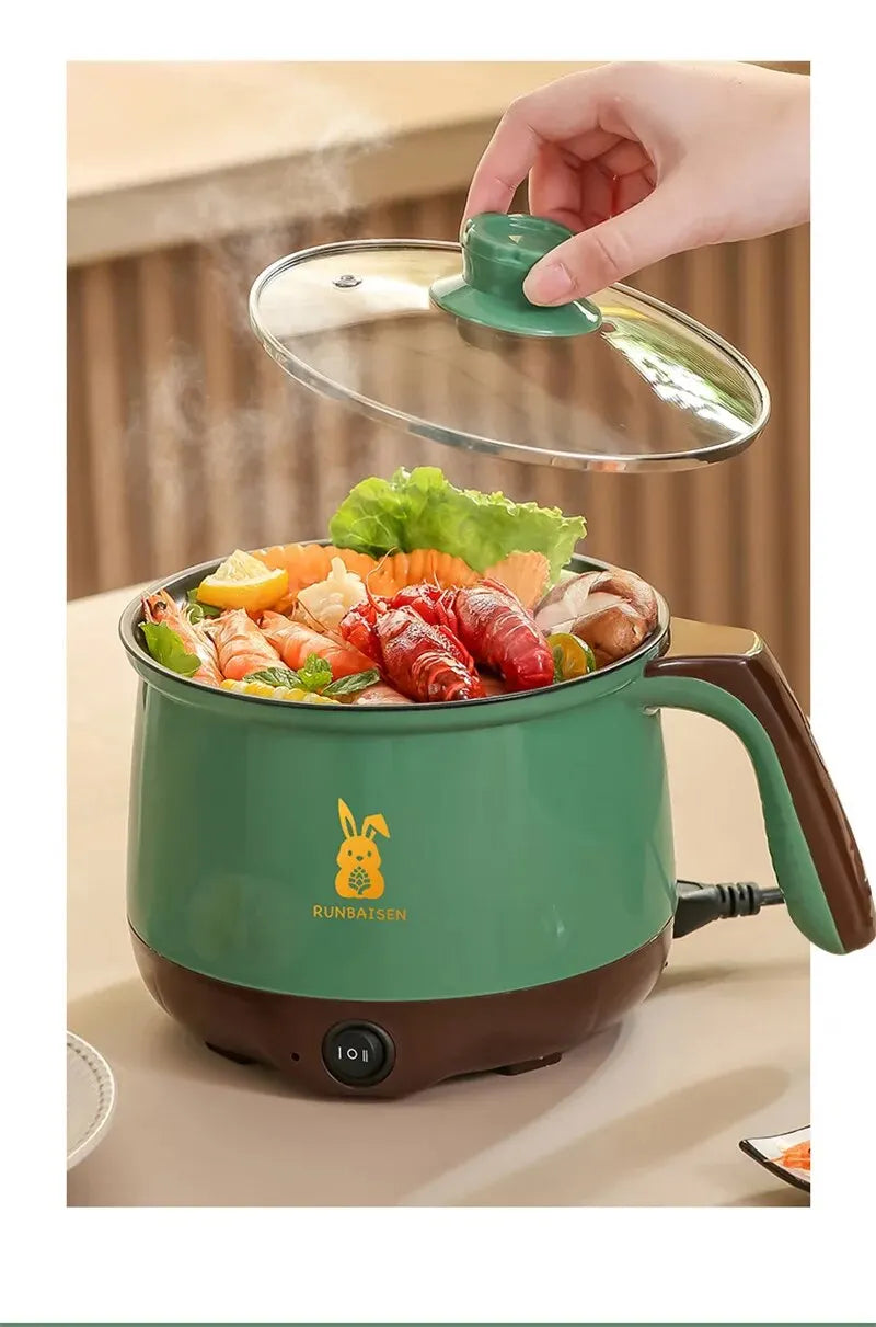 Mini cuisinière électrique pour la cuisine à domicile 2 personnes nourriture nouilles simple/double couche multifonction poêle antiadhésive machine de cuisson à la vapeur