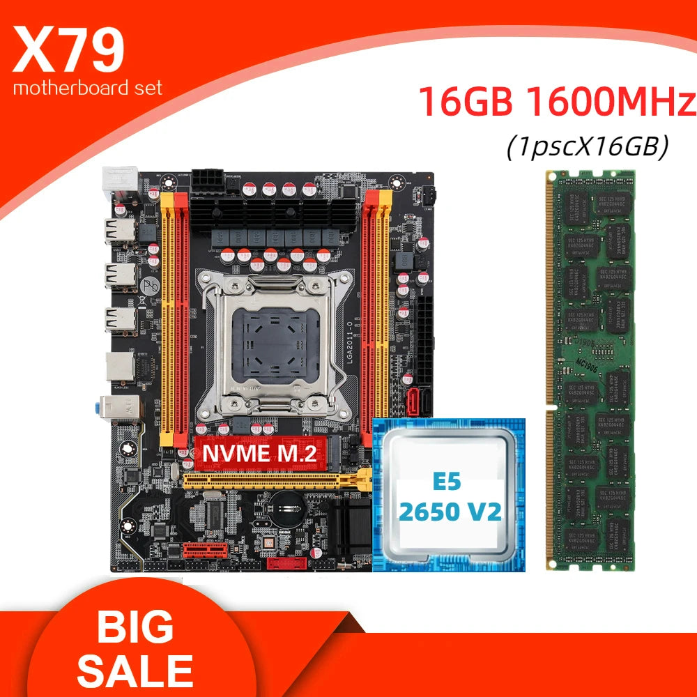 Kit de carte mère Kllisre X79 Combos XEON E5 2650 V2 LGA 2011 CPU 1pcs X 16GB Mémoire DDR3 1600 ECC RAM