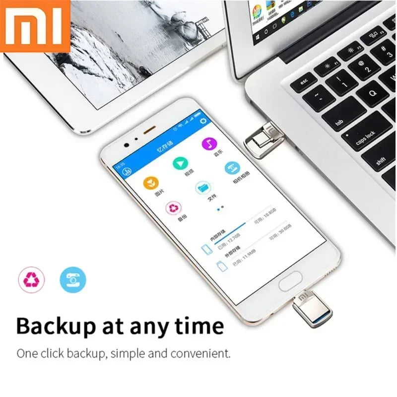 XIAOMI 2TB Metal U Disk 2 IN 1 OTG 1024GB 64GB Flash Drive USB 3.1 512gb 1TB Pen Drives Memory Stick Type C Adapter Gifts New