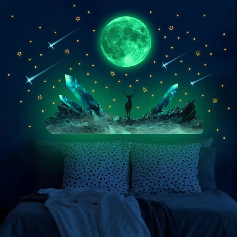 Moon Moose Meteor Glow-in-the-dark Stars Wall Stickers Bedroom Living Room Luminous Stickers Self-adhesive Decorative Wall Decal