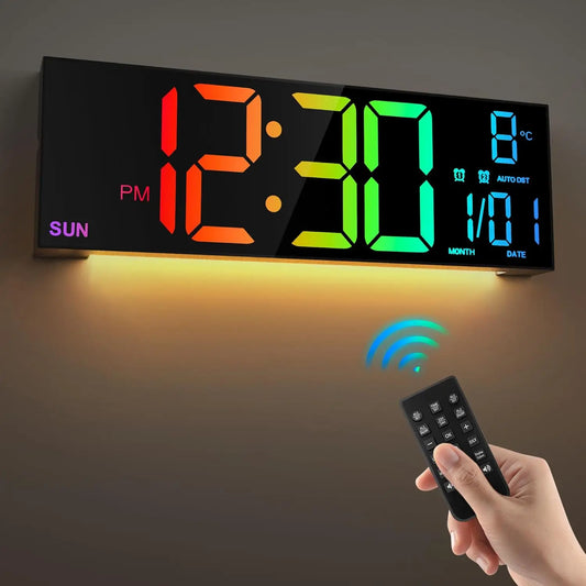 16.2'' Large Digital Wall Clock with Remote Control Big LED/Dual Alarm/8 RGB Colors Digital Alarm Clock Electronic Watch