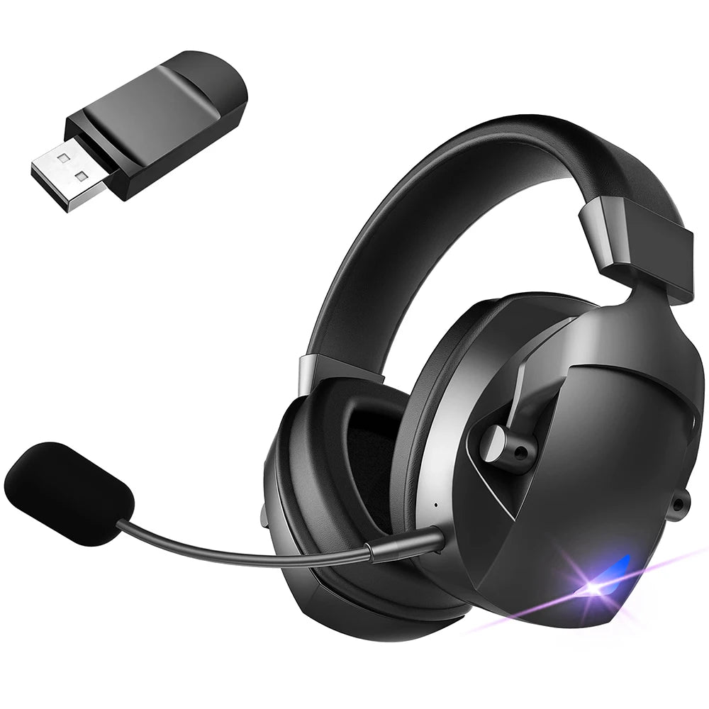 Tri-Mode Wired 2.4G Wireless Bluetooth Headphone with Noise-Cancelling Microphone Colorful LED Light Gaming Headset For PC Gamer