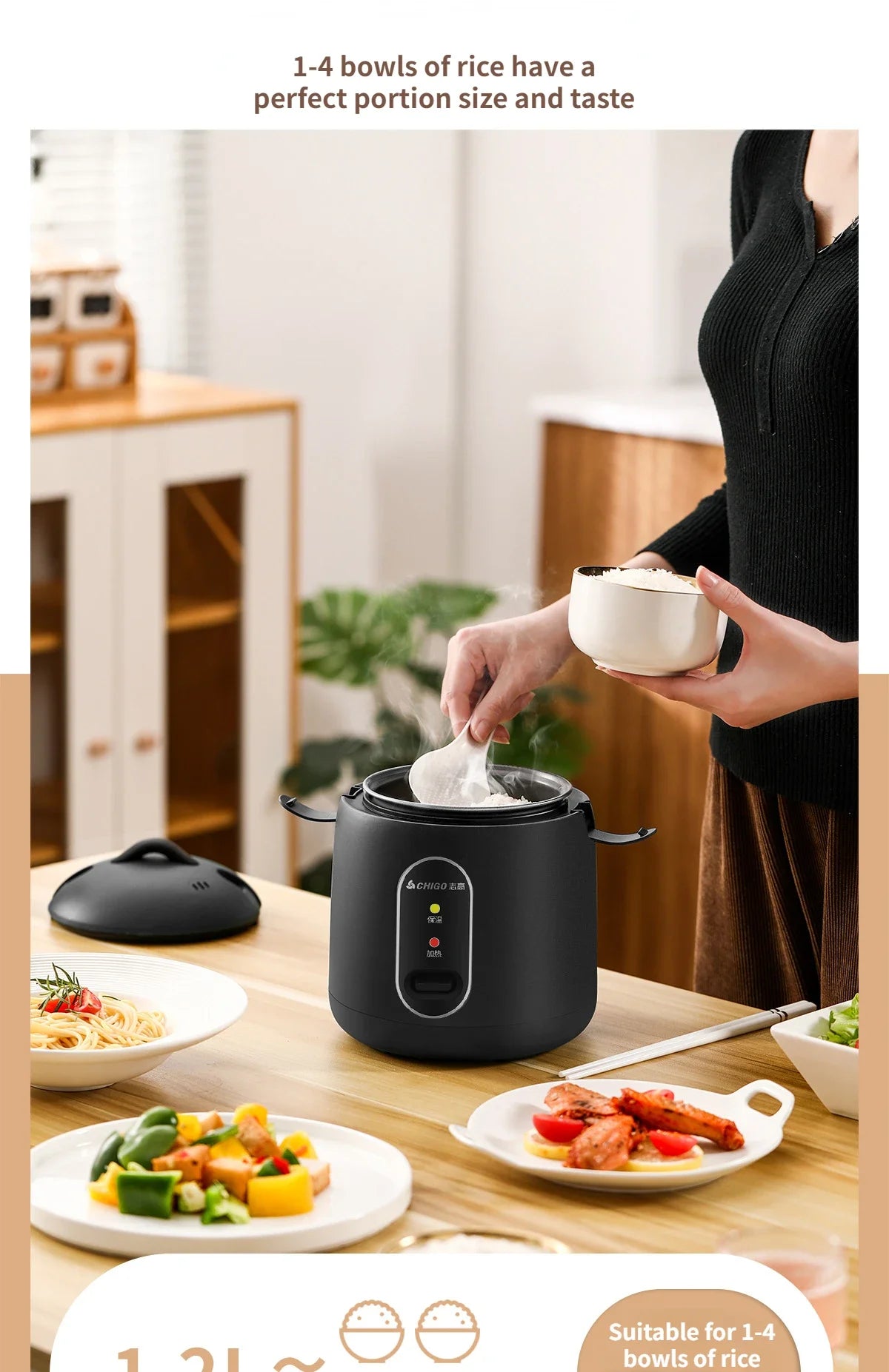 Mini Rice Cooker 1.2L Multi functional Rice Cooker Household Student Dormitory Steaming Pot