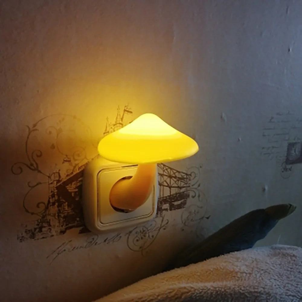 Bedroom Led Night Light Mushroom Wall Socket Lamp Eu Us Plug Warm White Light-control Sensor Bedroom Light Home Decoration