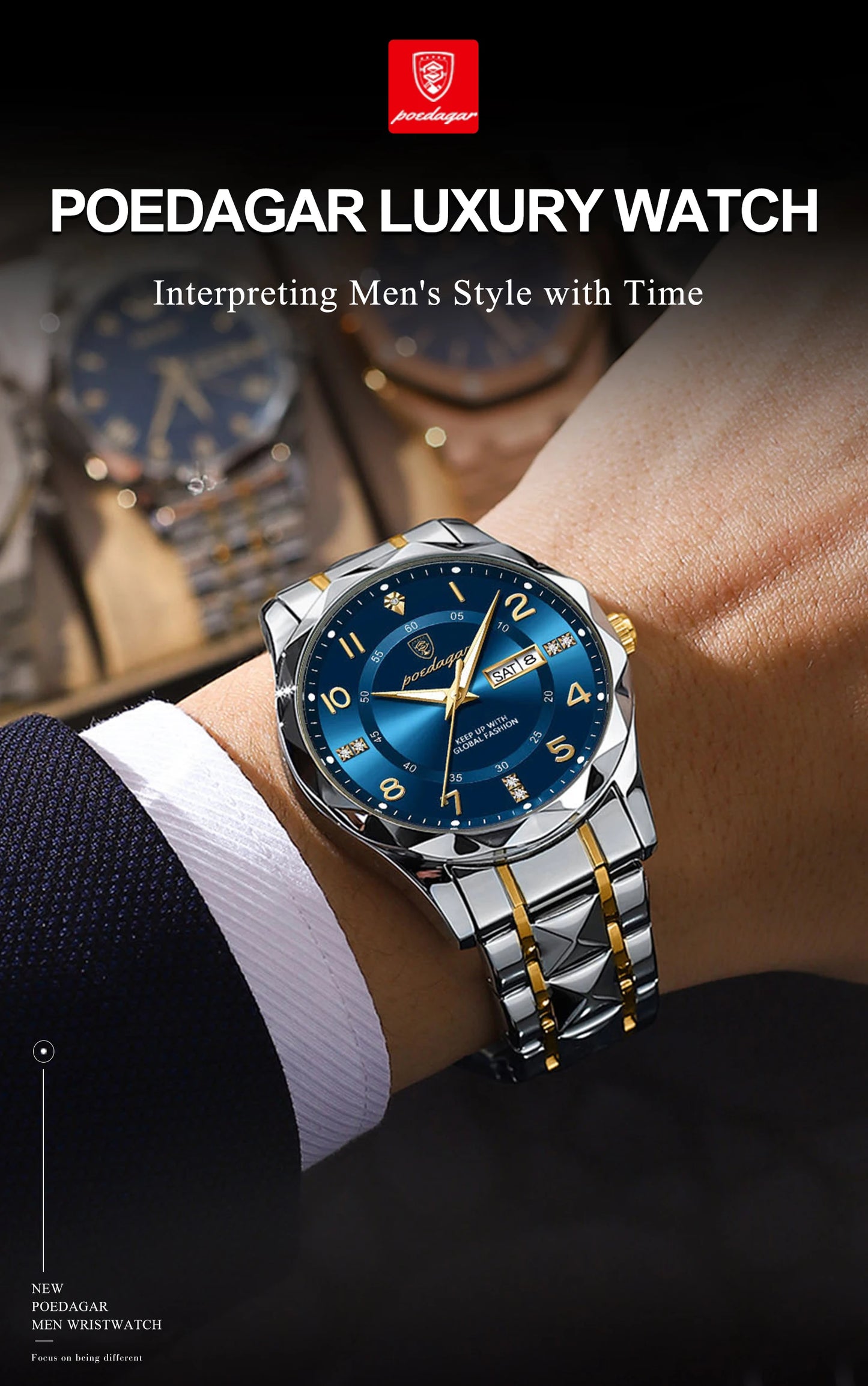 POEDAGAR Luxury Men Quartz Watch Waterproof Date Week Luminous Wristwatch Stainless Steel Men's Watches Male Clock Sports Reloj