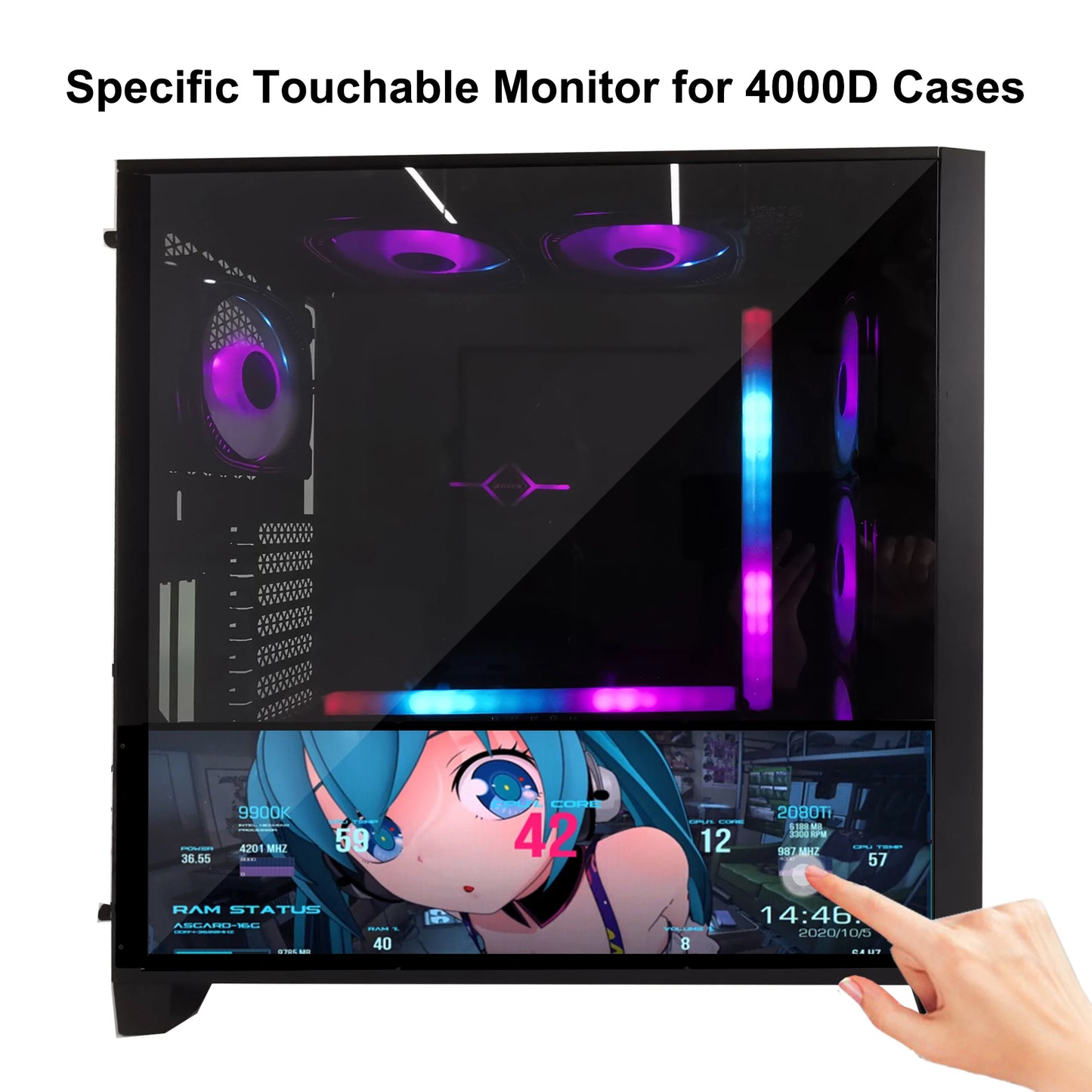 14.5 Inch 4000D Computer Case Touchscreen Supports Game Console Raspberry PI Monitor Temperature CPU GPU Portable Display