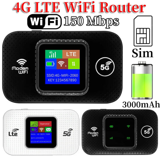 Routeur Wifi 4G Lte Modem de déverrouillage portable sans fil Mini point d'accès extérieur 150 Mbps Poche mobile Mifi Emplacement pour carte SIM Répéteur 3000 mAh